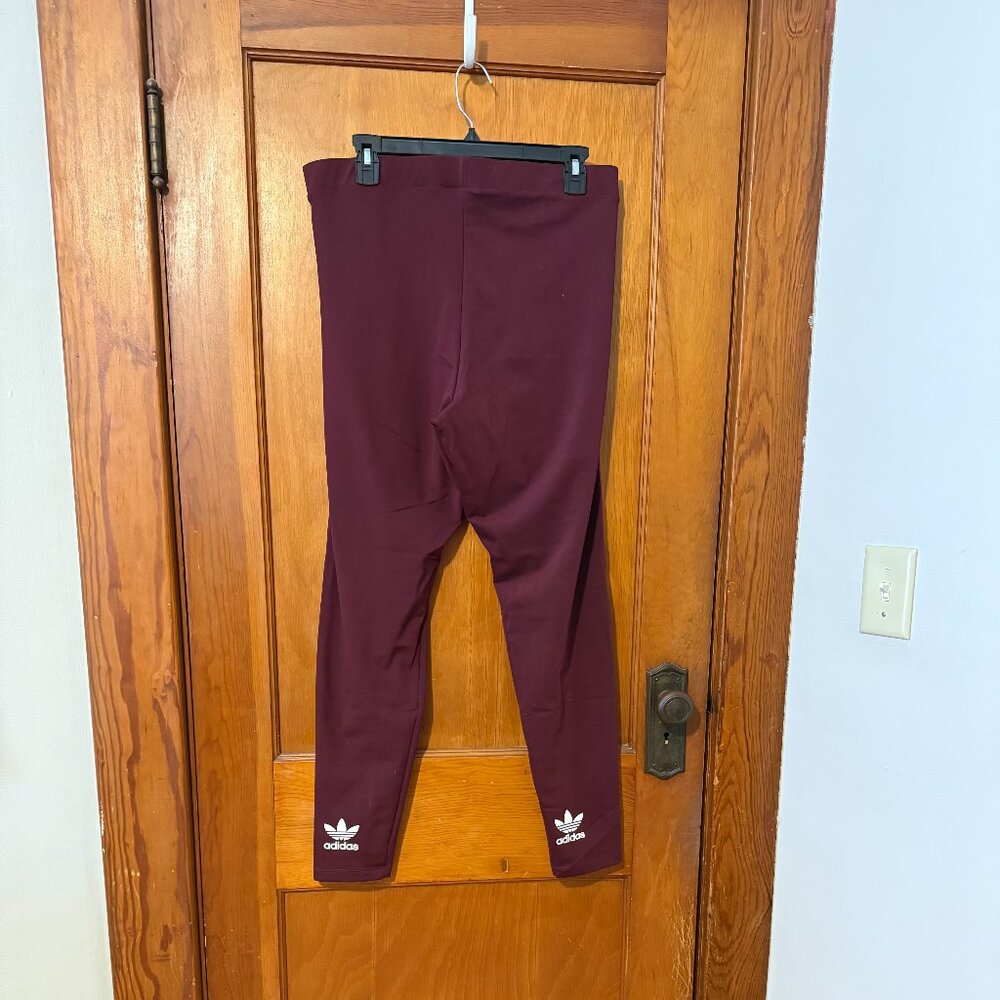NEVER WORN | Adidas Originals Leggings - Burgundy, Trefoil Logo on Ankles - Picture 2 of 2